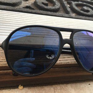 Bolle Acrylex 379 vintage aviator Sunglass -blk with blue mirror lens